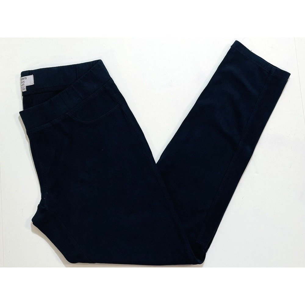 CROWN & IVY pants size 4P navy pull on stretch quality faux suede (tt1)